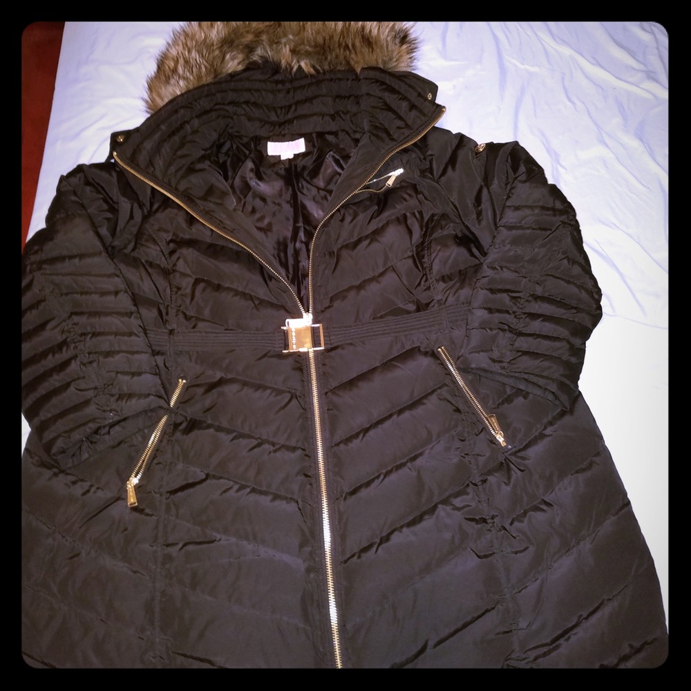 Michael Kors Plus Size Faux Fur Belted Puffer Coat